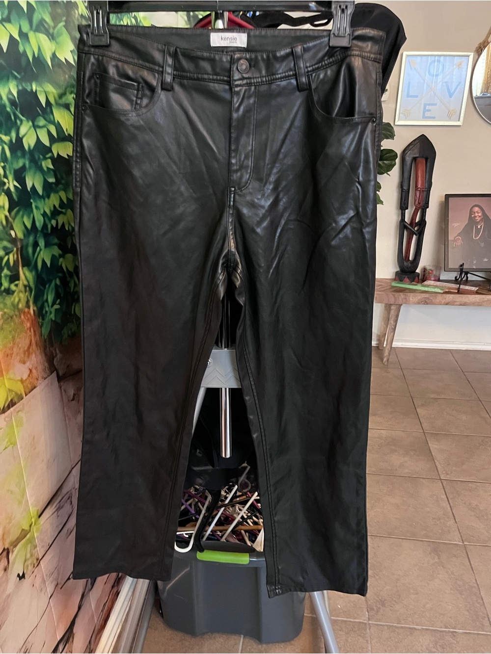 Kensie Black Faux Leather Straight-Leg Pants